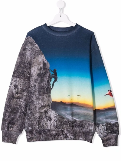 Molo Teen Mountain Climbing-motif Organic-cotton Sweatshirt In 蓝色