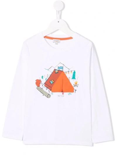 Paul Smith Junior Camping Print T-shirt In 白色