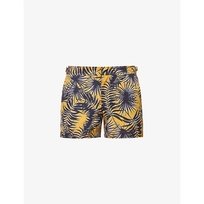 Orlebar Brown Mens Bright Gold Navy Setter Leaf-print Mid-rise Shell Swimming Shorts 36 In Yellow