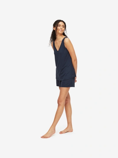 Derek Rose Women's Short Vest Pyjamas Lara Micro Modal Stretch Navy In Blue