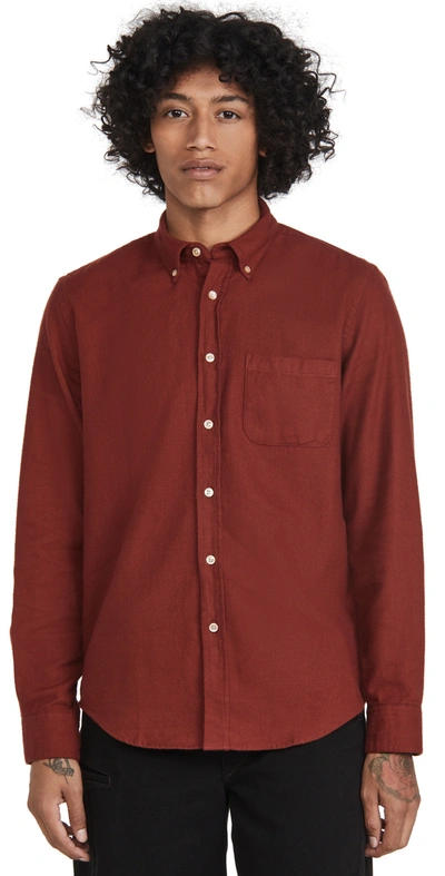 Portuguese Flannel Teca Brushed Flannel Button Down Shirt In Brick Red