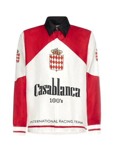 Casablanca Print Long Sleeve Silk Twill Shirt In Red