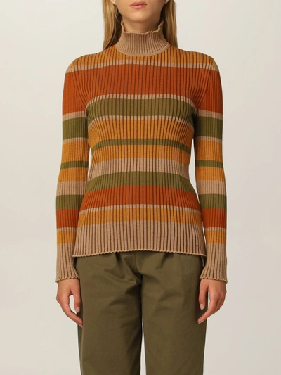 Alberta Ferretti Stripe Patterned Knit Sweater  In Brown