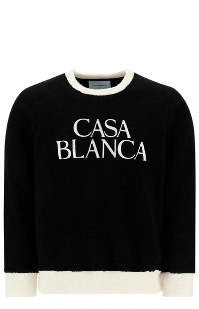 Casablanca Embroidered Logo Terry Cloth Sweatshirt In Black