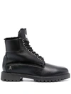 PHILIPP PLEIN SHEARLING-LINED LACE-UP BOOTS