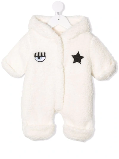 Chiara Ferragni Babies' Faux-shearling Embroidered-detail Pajamas In White