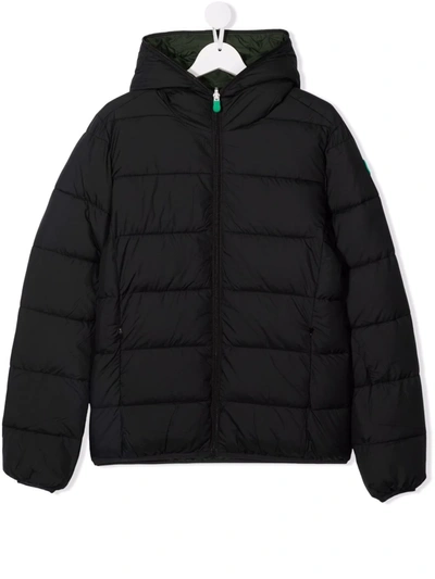 Save The Duck Teen Hooded Puffer Jacket In Black