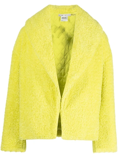 Alice And Olivia Ora Faux Fur Oversize Collar Coat In Green