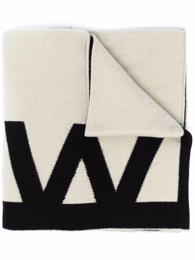 Off-white Logo-intarsia Felted-wool Scarf In Beige,black