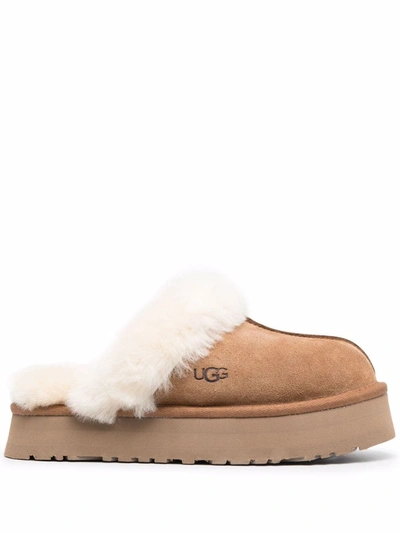 Ugg Disquette  Suede Leather Mules In Brown