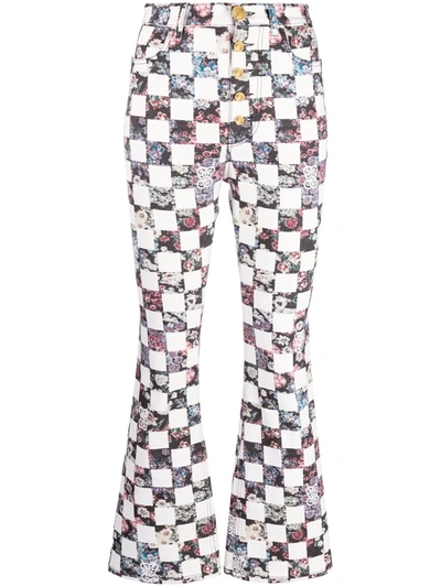 Giambattista Valli Floral-check Bootcut Trousers In Multicolor