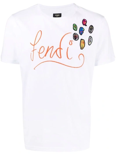 Fendi X Noel Fielding Printed Cotton-jersey T-shirt In White,orange