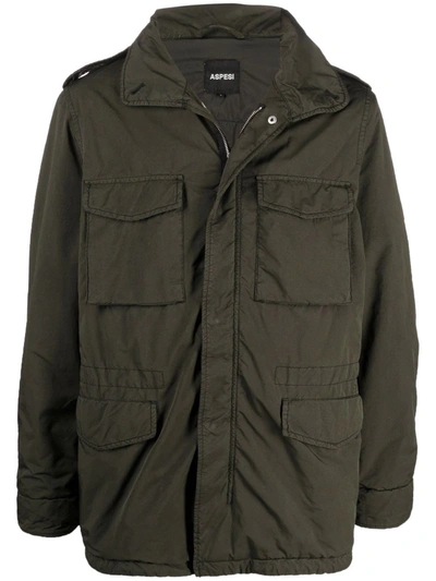 Aspesi Crinkled-finish Military Jacket In Green