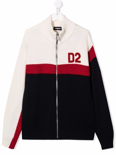 Dsquared2 Teen Logo Colour-block Cardigan In Blue