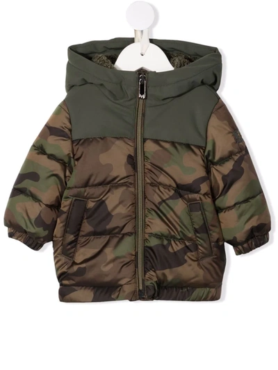 Il Gufo Babies' Camouflage-print Puffer Jacket In Green