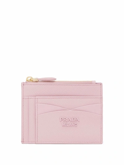 Prada Saffiano And Leather Card Holder In Alabaster Pink