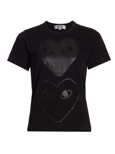 Comme Des Gar Ons Play Double Heart Graphic T-shirt In Black
