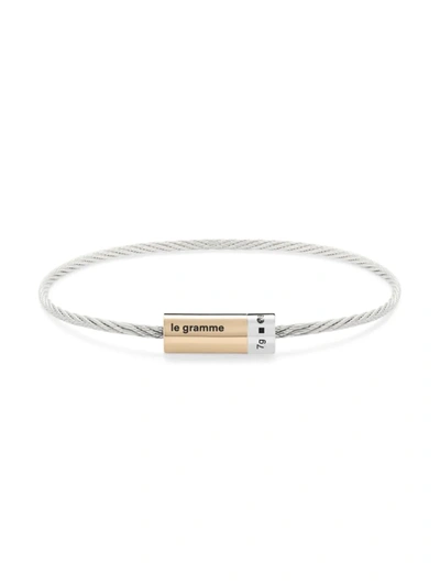 Le Gramme Men's 7g Polished Bicolor Sterling Silver & 18k Yellow Gold Cable Bracelet