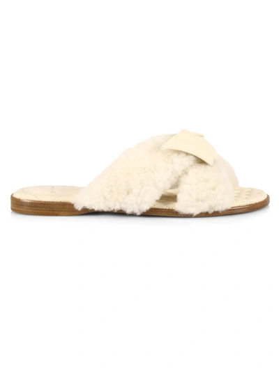 Alexandre Birman Maxi Clarita Shearling Slides In Egg Shell