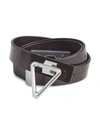 Bottega Veneta Triangle Twist-lock Leather Skinny Belt In 2145 Fondant Silv
