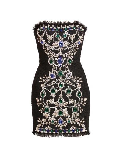 Balmain Embroidered Strapless Tweed Mini-dress In Noir Multicolor