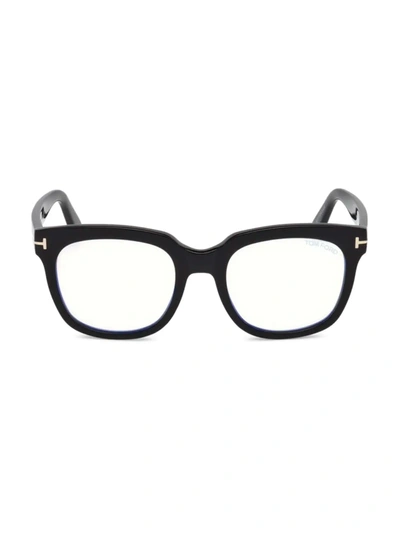 Tom Ford 52mm Geometric Blue Filter Eyeglasses In Shiny Black