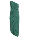 Norma Kamali Diana Ruched One-shoulder Gown In Mountain Green