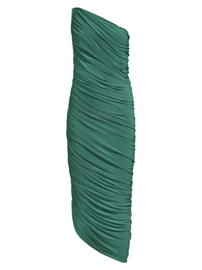 Norma Kamali Diana Ruched One-shoulder Gown In Mountain Green