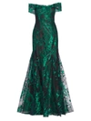 Rene Ruiz Collection Abstract Pattern Glitter Gown In Emerald