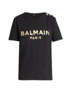 Balmain Button-embellished Metallic Logo T-shirt In Black Gold