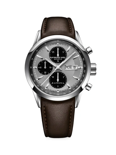 Raymond Weil Freelancer Leather-strap Automatic Watch In Silver