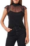 1.state Smocked Neck Flutter Sleeve Mesh Top In Rich Black