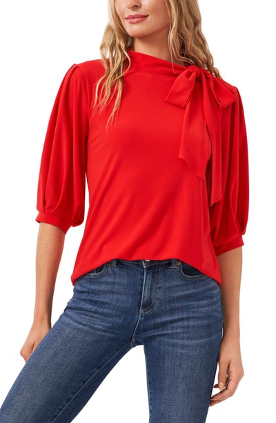 Cece Bow Knit Top In Fireball Red