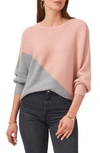 Vince Camuto Asymmetric Colorblock Cotton Blend Sweater In Misty Pink