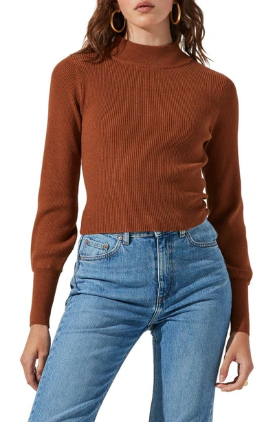 Astr Tie Back Mock Neck Sweater In Camel