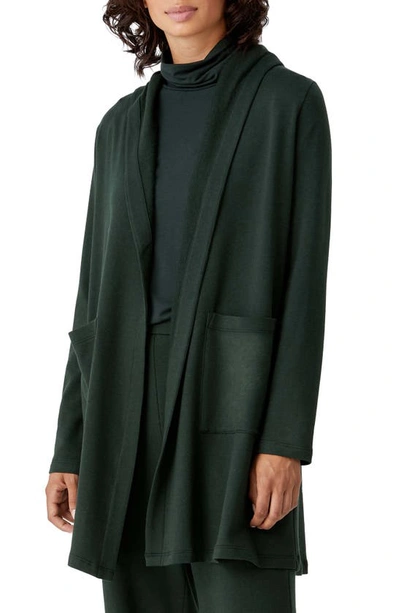 Eileen Fisher Open Front Hooded Cardigan In Ivy