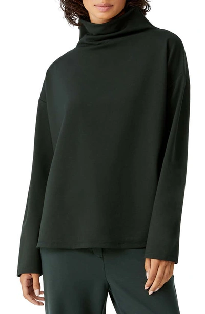 Eileen Fisher Funnel-neck Boiled Wool Box Top In Ivy