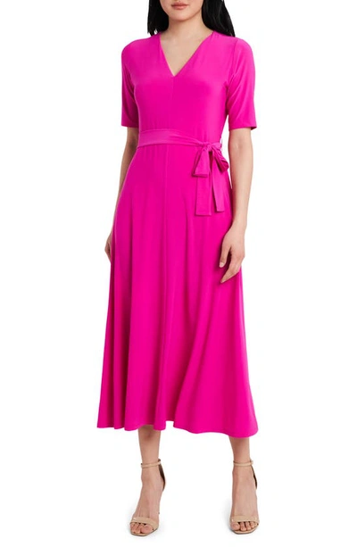 Chaus Lisa Tie Waist Dress In Fiercely Fuchsia