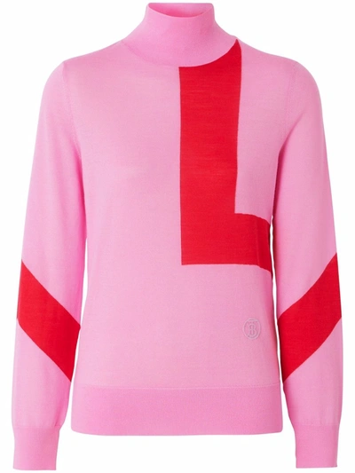 Burberry Intarsia-knit Long-sleeve Top In Rosa