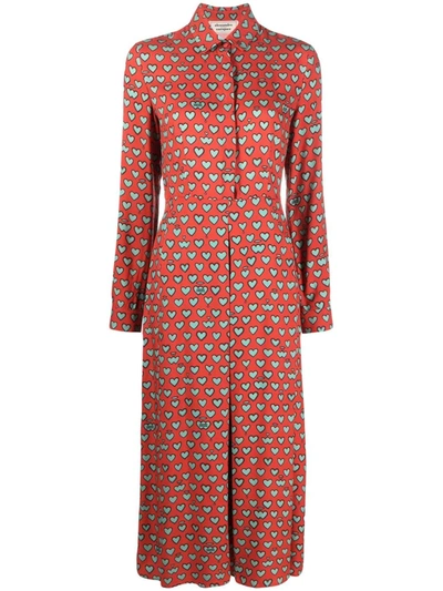 Alessandro Enriquez Heart-print Midi Shirt Dress In Rot