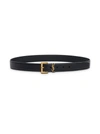 Saint Laurent Golden Ysl Monogram Croc-embossed Leather Belt In Black