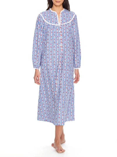 Lanz Of Salzburg Tyrolean Flannel Nightgown In Blue Heart Tyrol