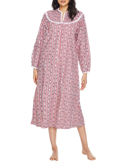 Lanz Of Salzburg Tyrolean Flannel Nightgown In Red Heart Tyrol