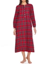 Lanz Of Salzburg Ballet Long Sleeve Flannel Nightgown In Red Tartan Plaid