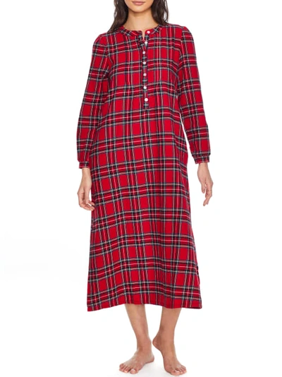 Lanz Of Salzburg Ballet Long Sleeve Flannel Nightgown In Red Tartan Plaid