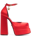 Versace 155mm La Medusa Platform Satin Mary Janes In Red