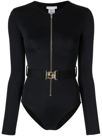 Michael Michael Kors Long-sleeve Belted Swimsuit In 黑色 ModeSens