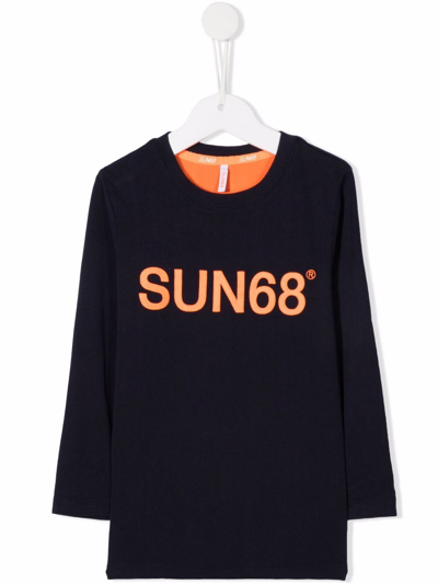 Sun 68 Kids' Logo-print Long-sleeve T-shirt In 蓝色