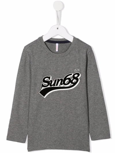 Sun 68 Kids' Logo-print Long-sleeve T-shirt In 灰色