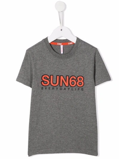 Sun 68 Kids' Logo Print T-shirt In 灰色